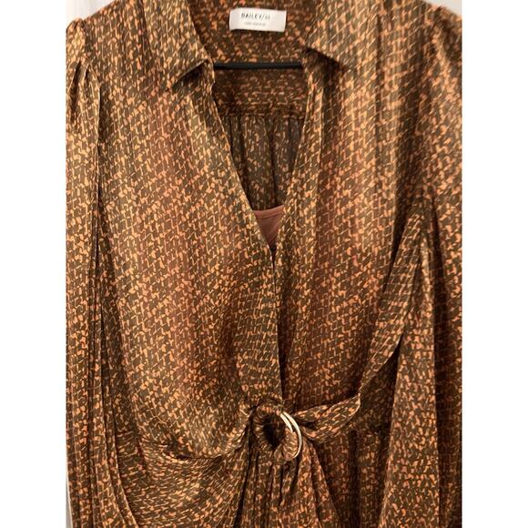 Bailey 44 Brown Orange Malaysia Wrap Flowy Satin Dress W/o Ring Belt Sz L - Picture 3 of 8